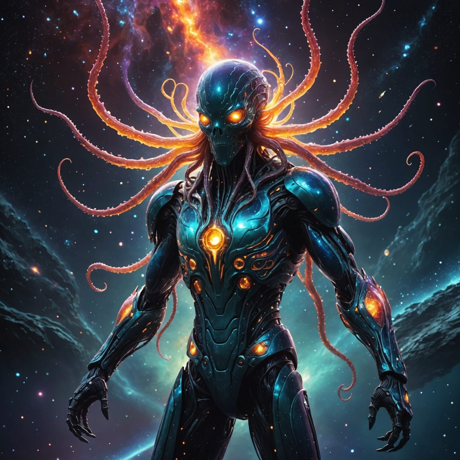 Intergalactic Being with Luminous Tentacles in Deep Space