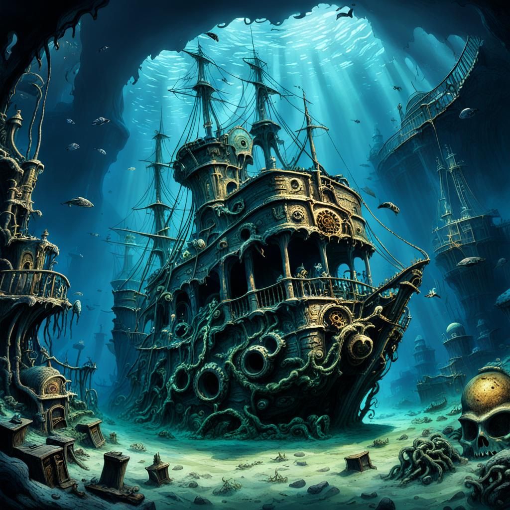 Underwater Kingdom of the Dead with Shipwrecks