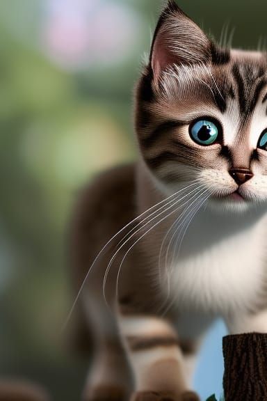 Cute Fluffy Ginger Kitten in a Rose Garden