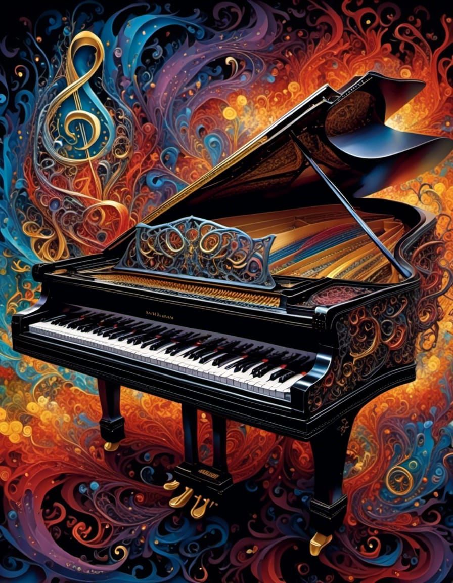 Intricate Zentangle Piano with Flowing Music