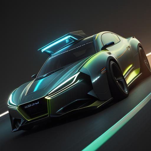 Futuristic 2028 Datsun Maxima in Neon Cityscape