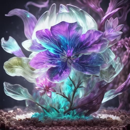 Purple Plant Creature with Bioluminescent Flower