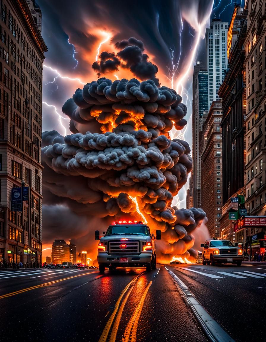 Fiery Tornado Devastates New York City at Night