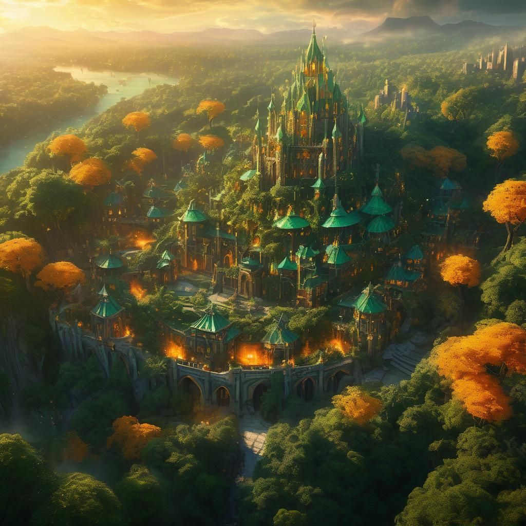 Elven City Amidst Forest Trees: Fantasy Matte Painting