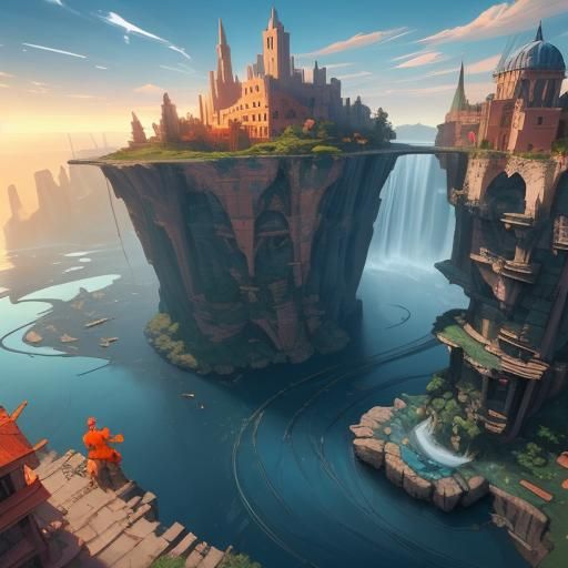 Man Falls from Sky into Italian River: Matte Painting