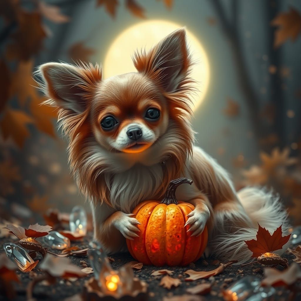 Chihuahua in Autumnal Dreamscape, Mystical Art