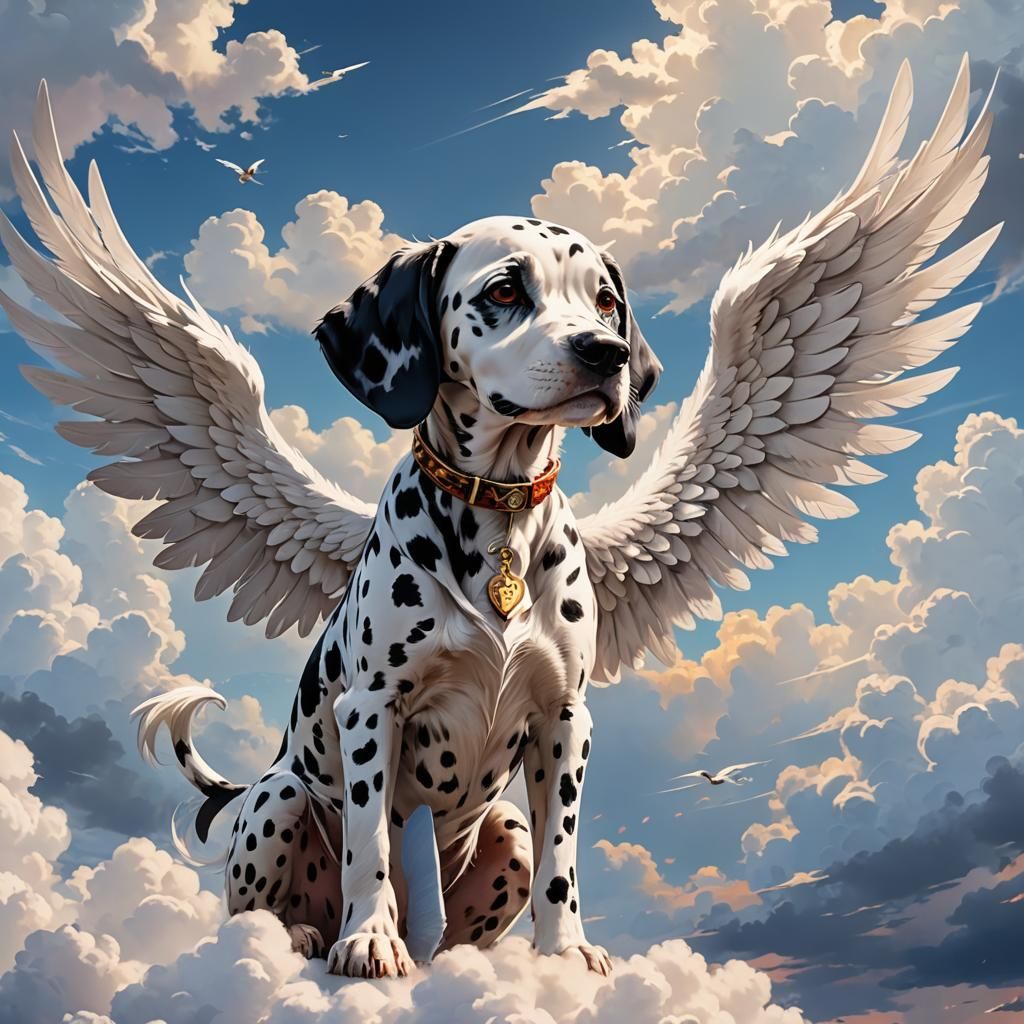 Dog with Angel Wings in Anime Style