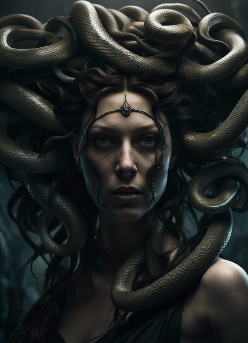Medusa Portrait with Snakes in High Quality CGI