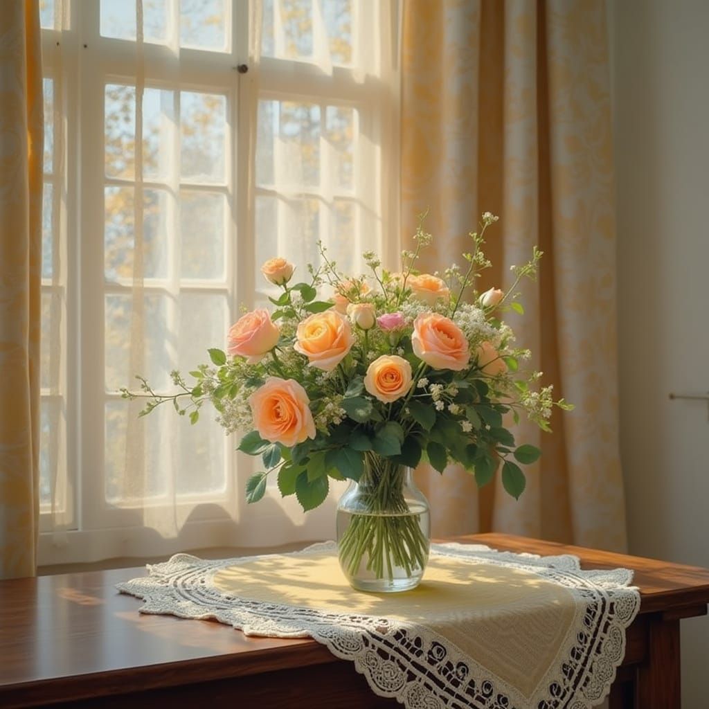 Vibrant Rose Bouquet in Whimsical Gouache Style