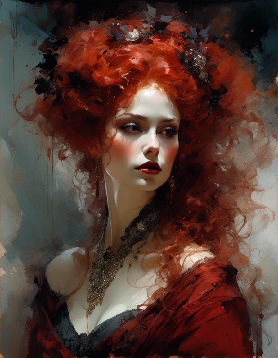 Victorian Vampire Bride as Detailed Matte Painting