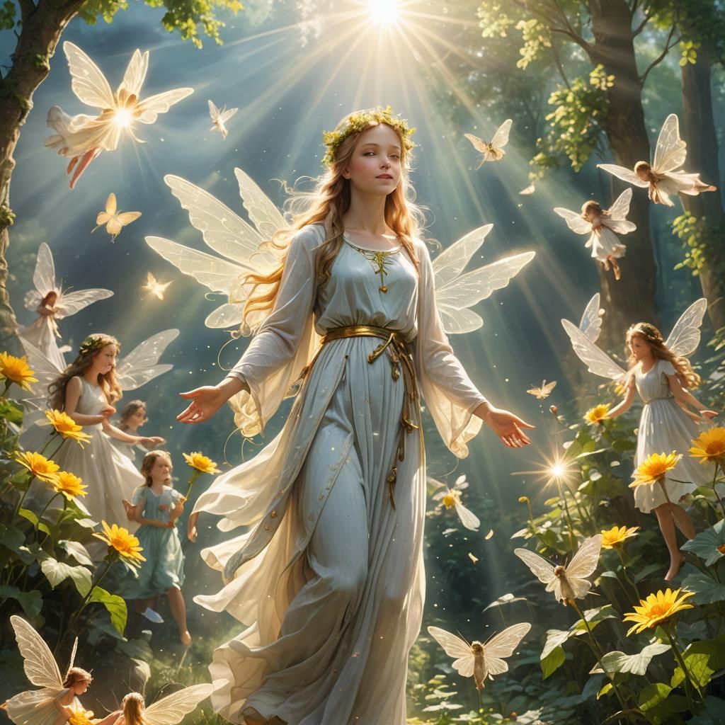 Divine God with Fairies in Heavenly Light