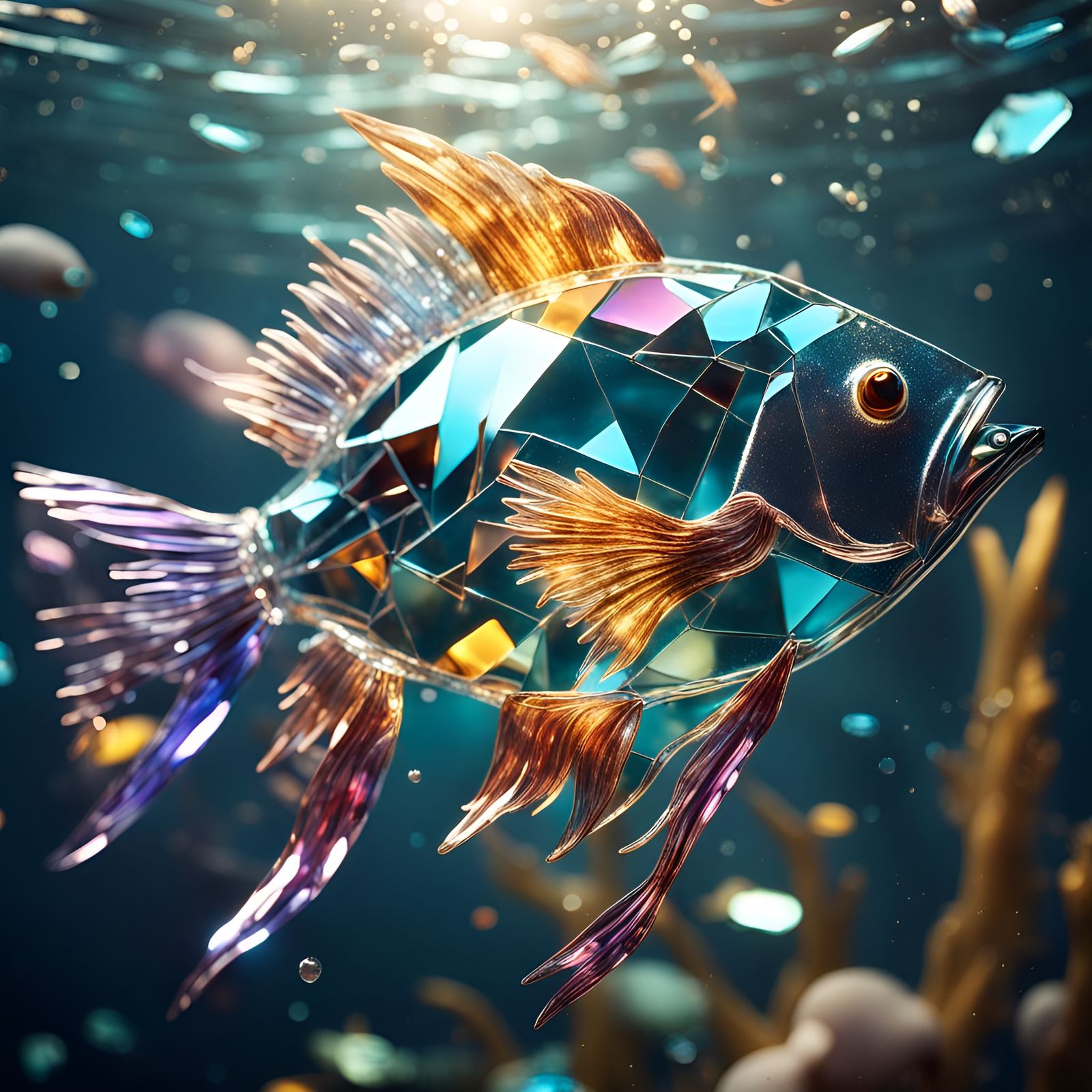 Glass Shard Fish in Underwater Sunlight