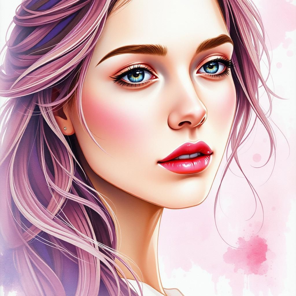 Ethereal Watercolour Portrait of a Serene Lady