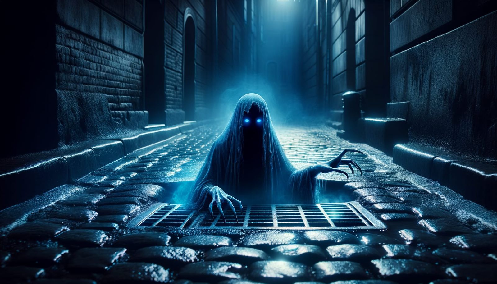 Eerie Spirit Emerging from Sewer Grate