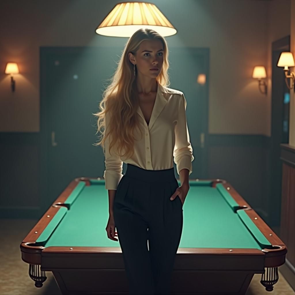 Woman Leaving Billiard Table in Retro-Futuristic Style