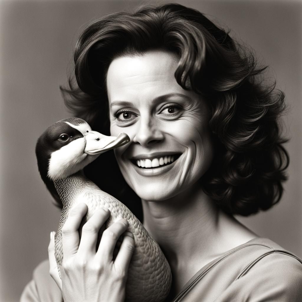 Sigourney Weaver Portrait: Holding a Duck
