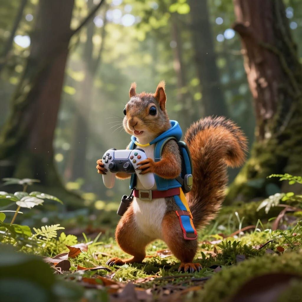 Hyperrealistic Squirrel in Fortnite Costume with Gaming Cont...