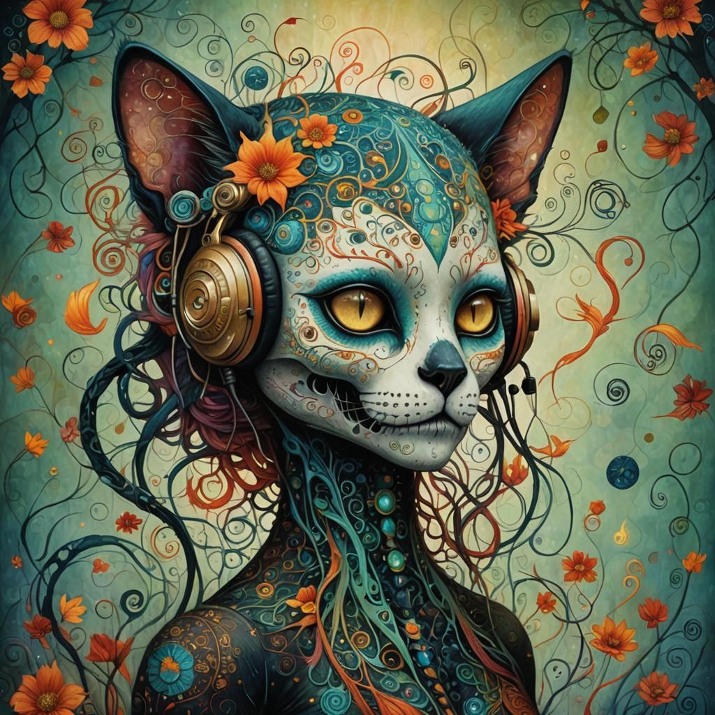 Dreamlike Woman-Cat in Art Brut Style