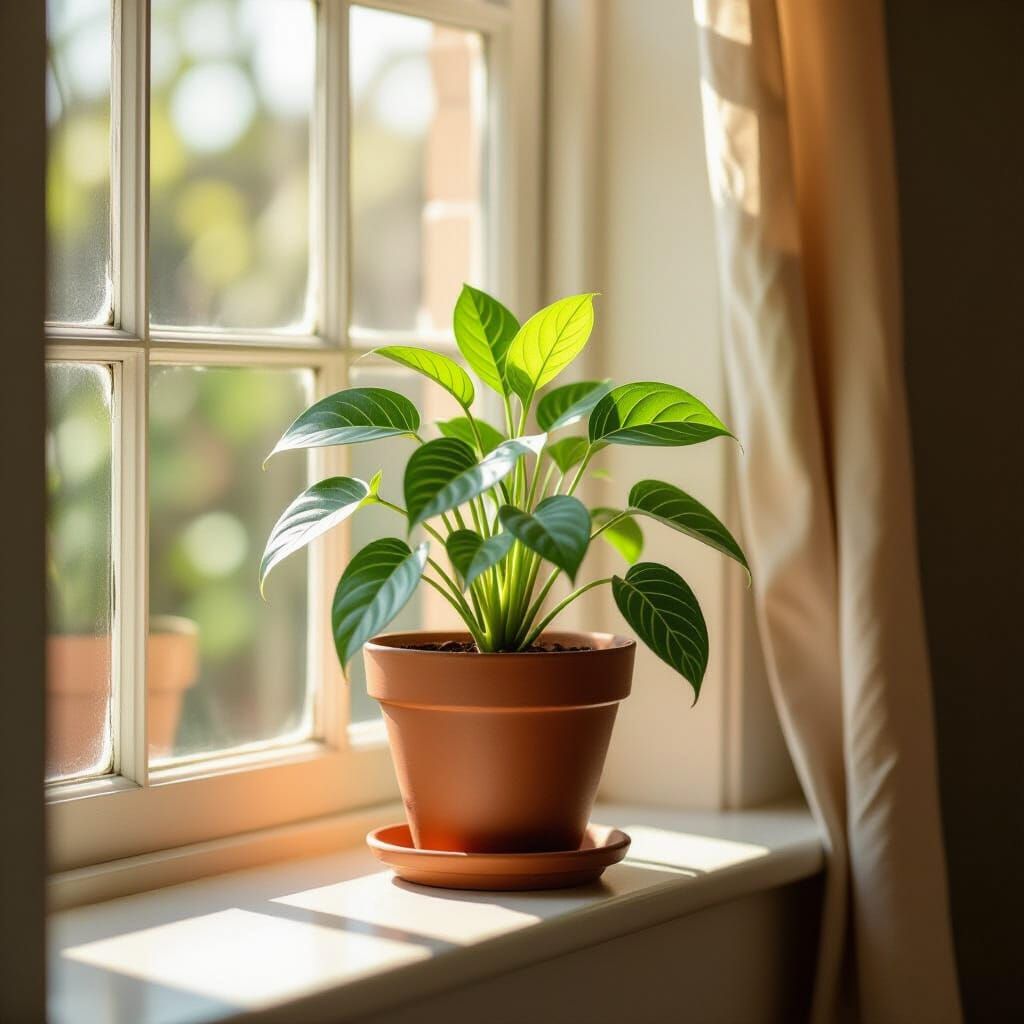 Whimsical Potted Plant on Windowsill Illustration