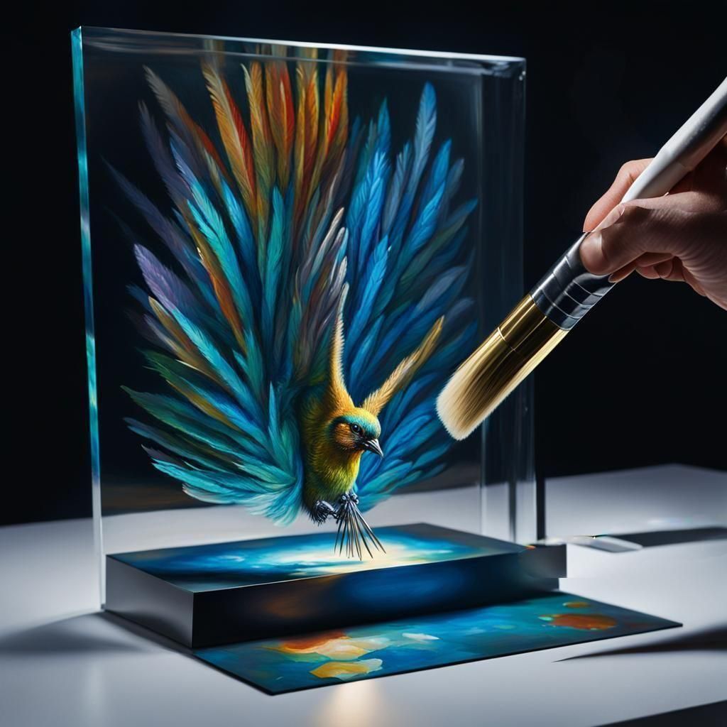 Bird Emerges from Canvas in 3D Hologram Art
