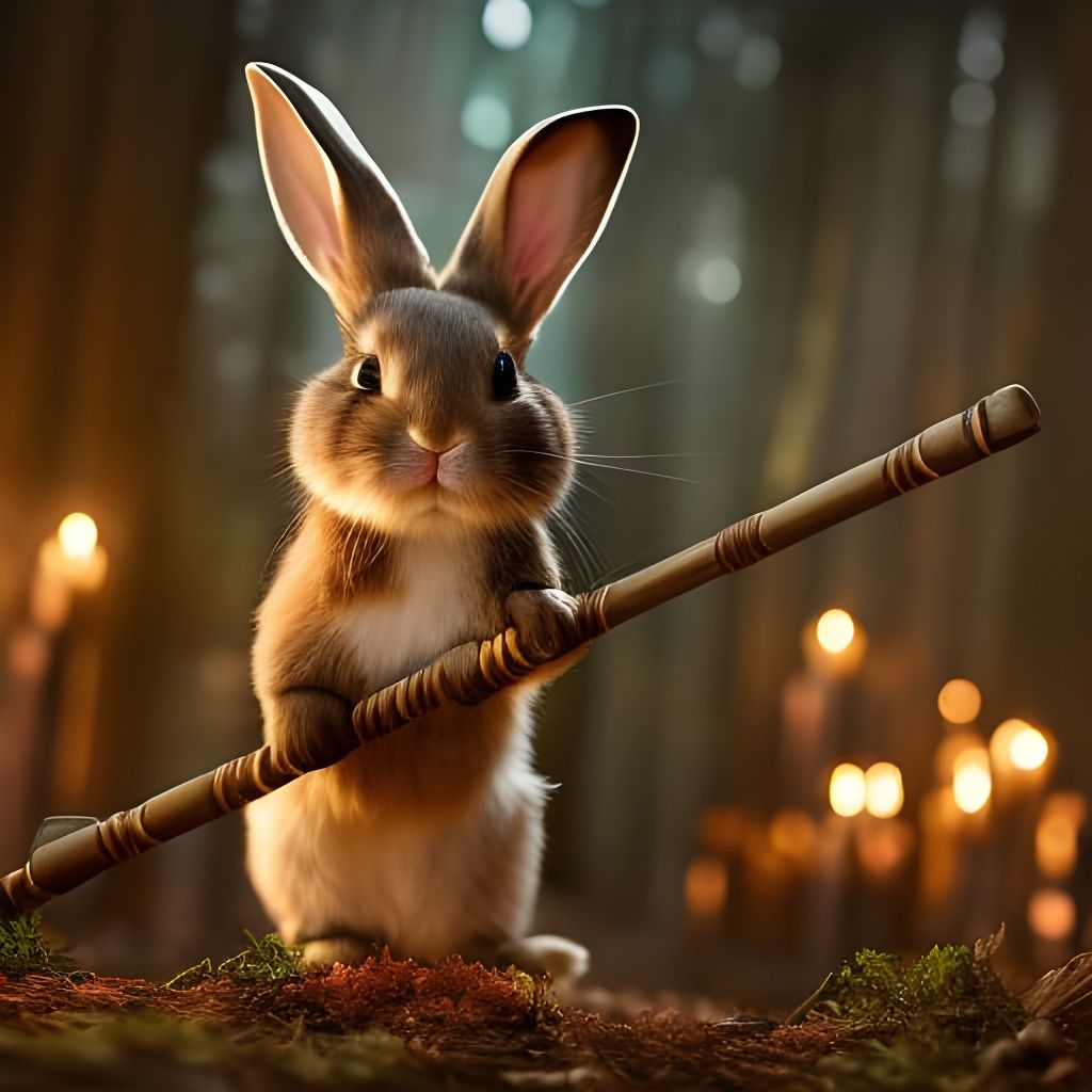 Adorable Bunny Wielding Staff in Detailed Digital Art