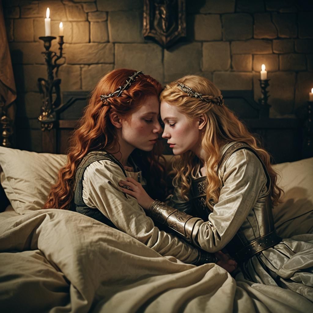 Medieval Redhead and Blonde Lesbian Cuddle