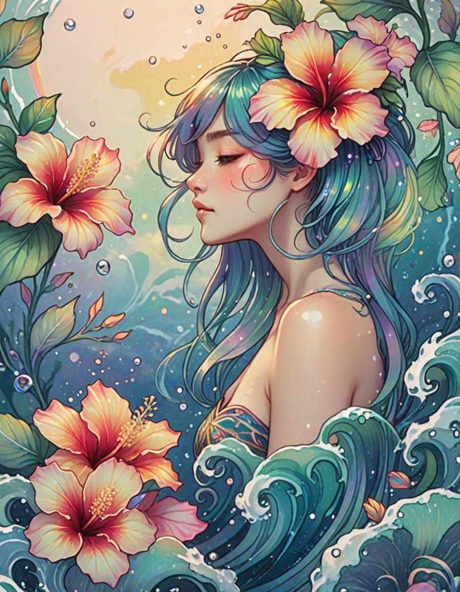 Art Nouveau Woman Rising from the Sea