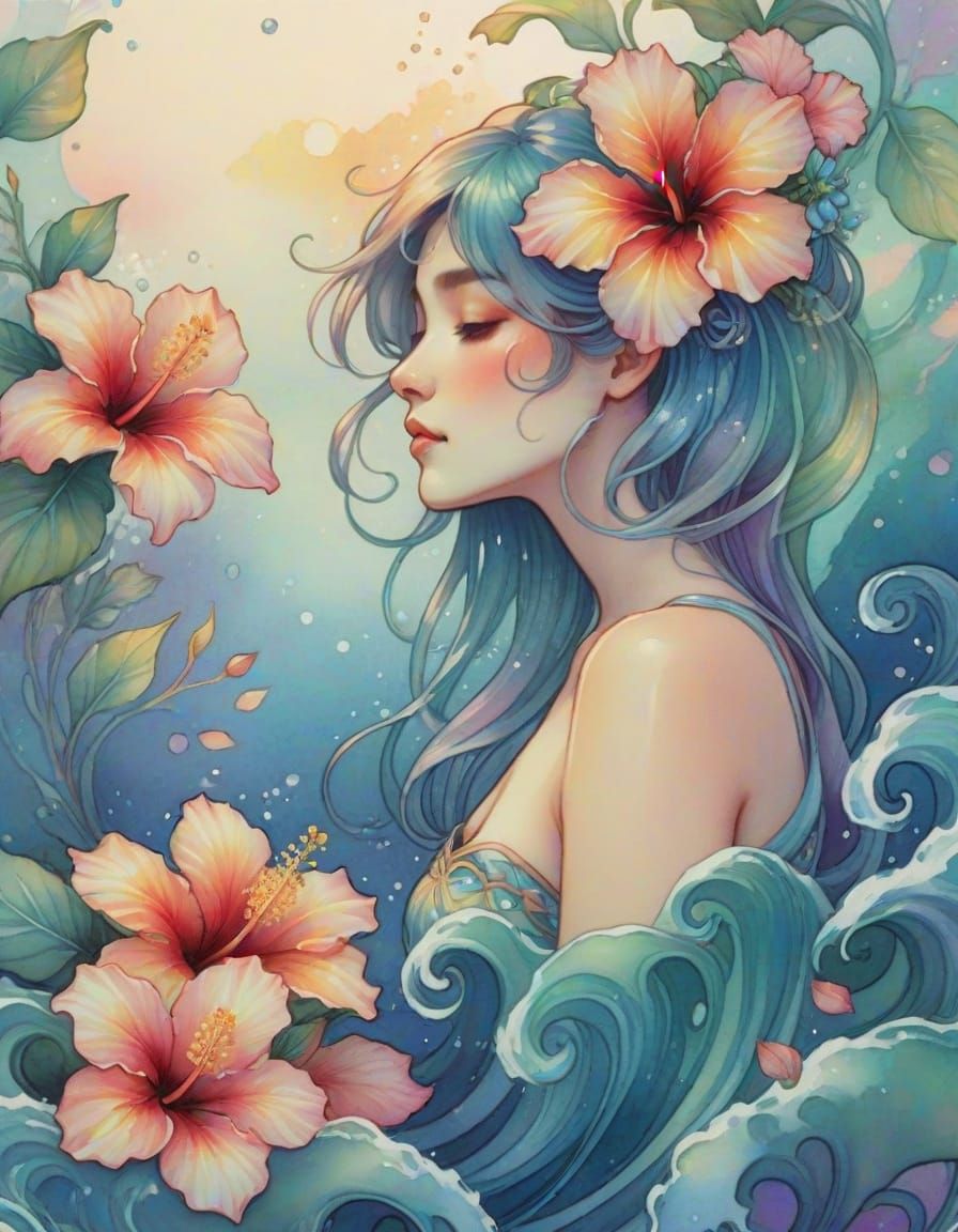 Art Nouveau Woman Rising from the Sea