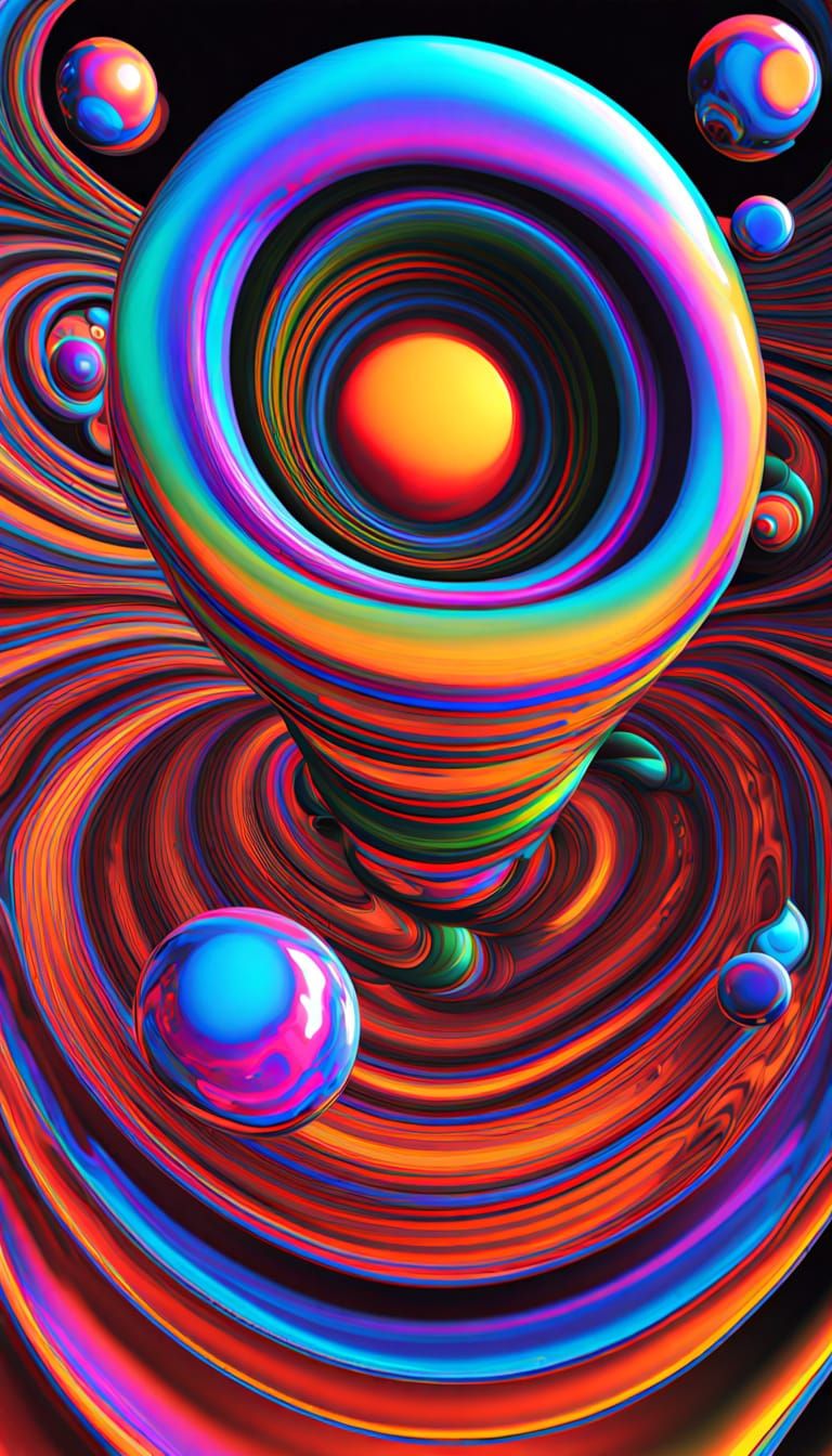 Surreal Landscape of Shifting Geometric Forms and Orbs