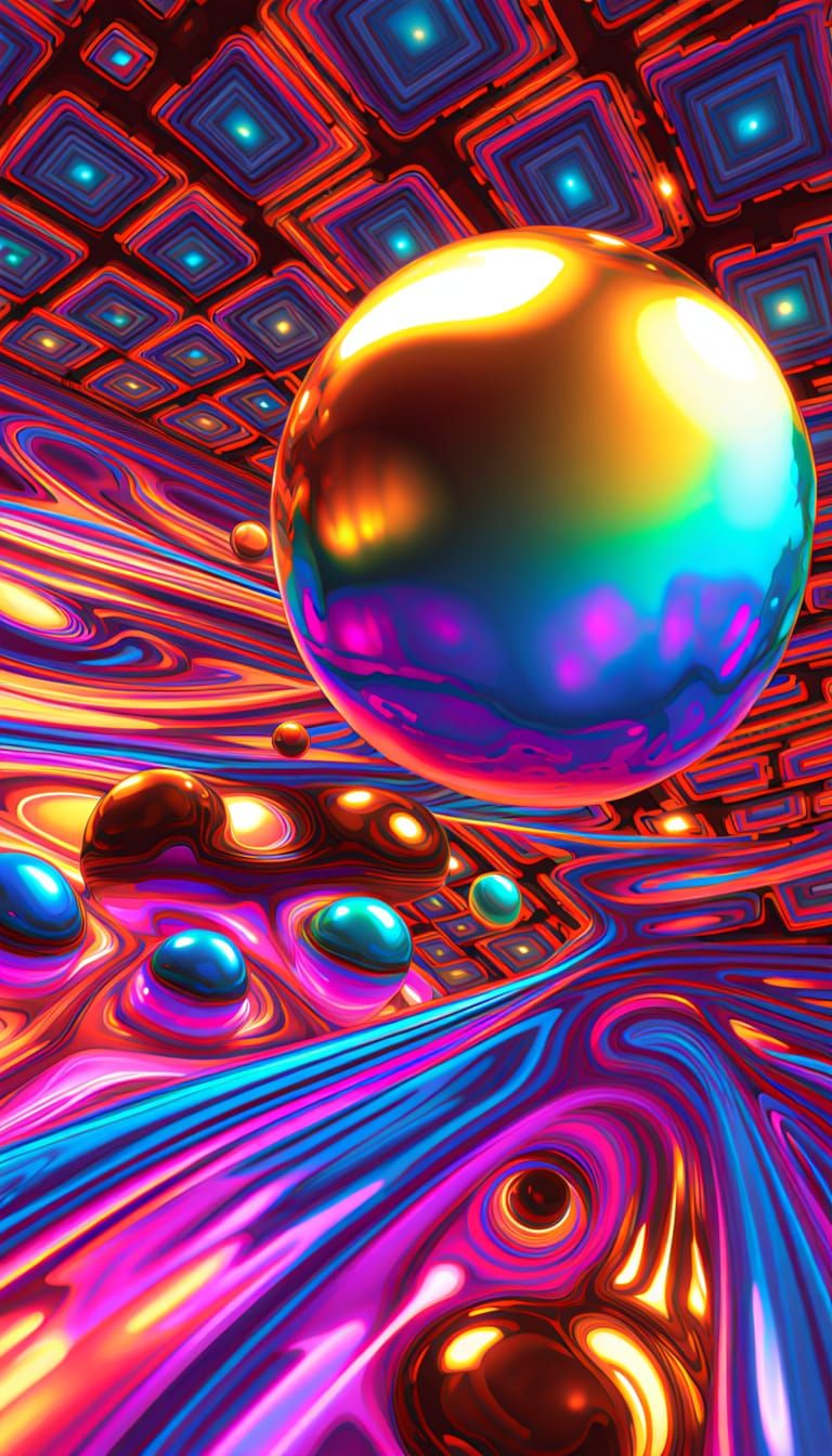 Surreal Geometric Landscape with Floating Orbs