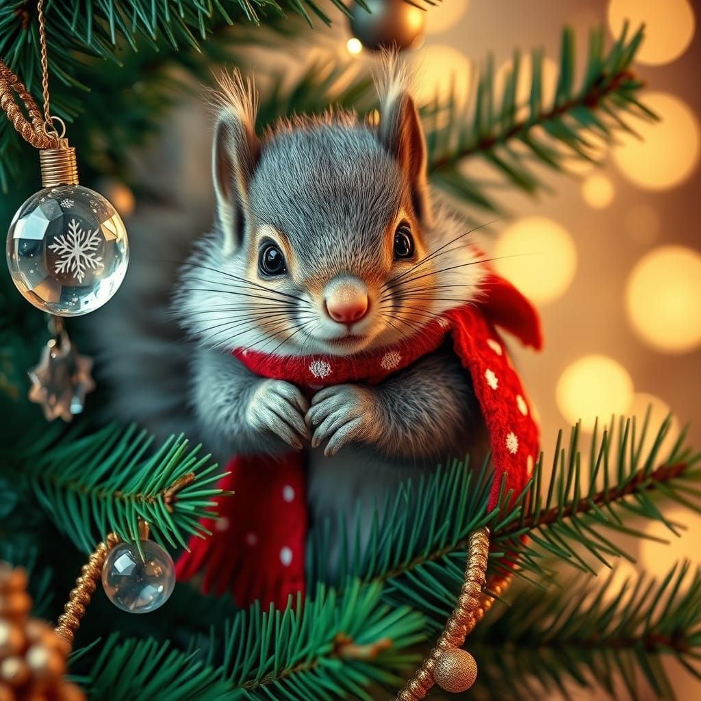 Whimsical Winter Wonderland Scene with Squirrel and Christma...