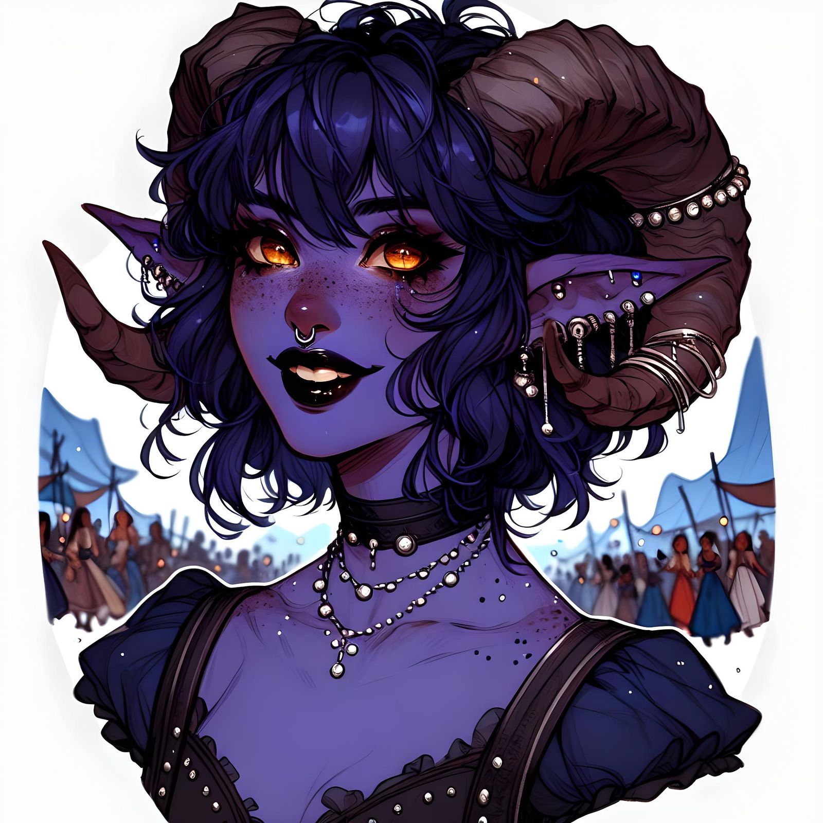 South Asian Tiefling with Amber Eyes in Anime Style