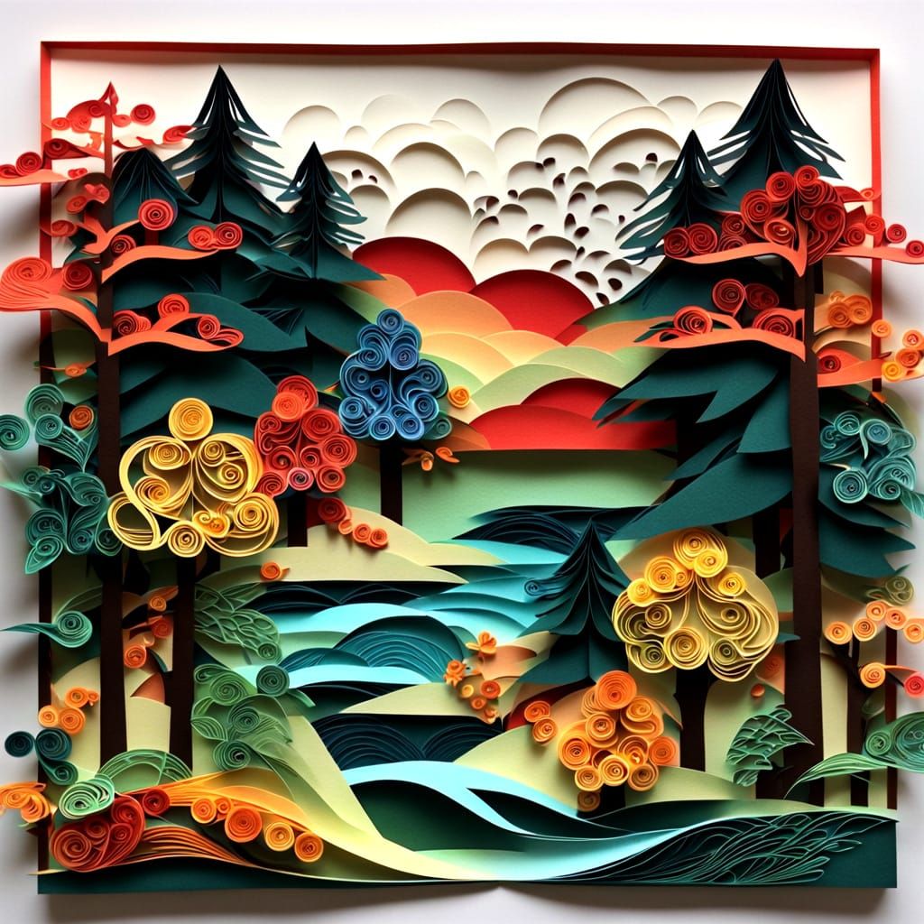 Dramatic Japanese Forest Scene in Kirigami Style