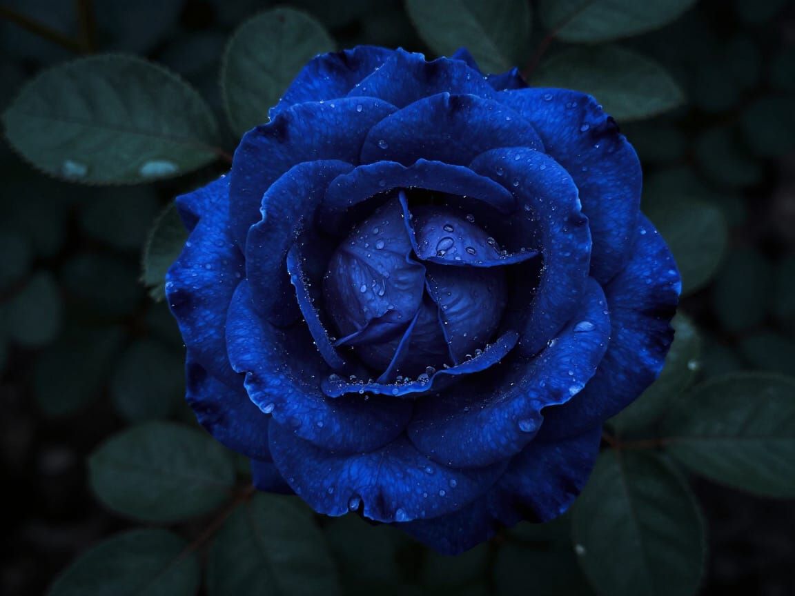 Dark Blue Indigo Rose With Water Droplets