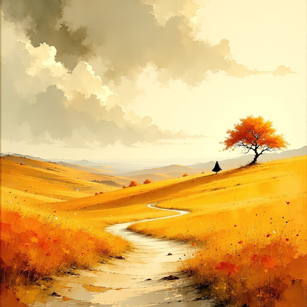 <lora:Akimora:1.0> Golden and amber rolling hills stretching...