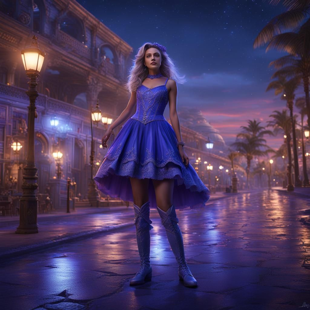 Stargirl in Blue Dress on Daytona Beach