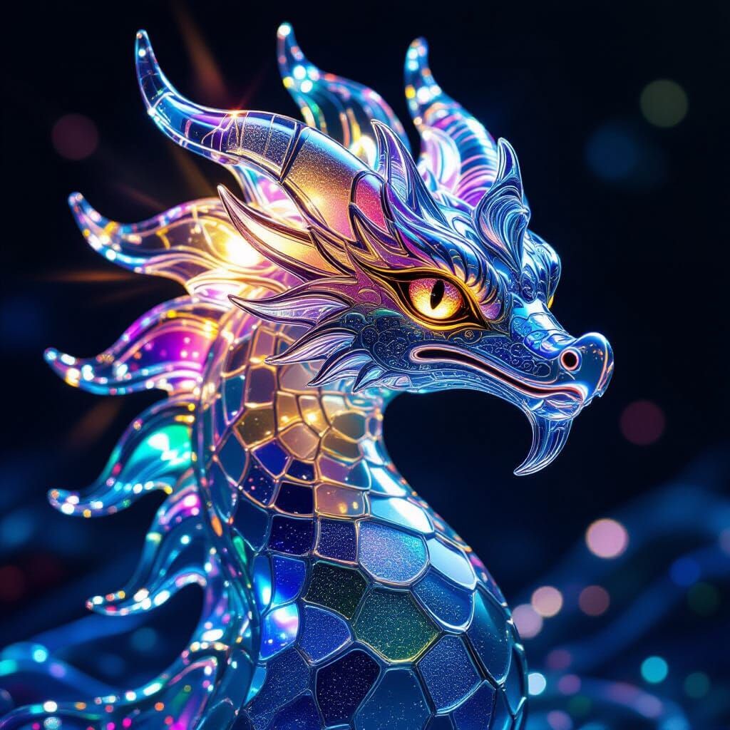 Dragon Sculpture Made of Glowing Ocean Glass