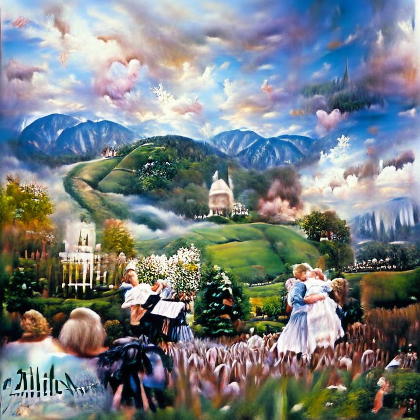 Idyllic Hills Painting in Kinkade Style