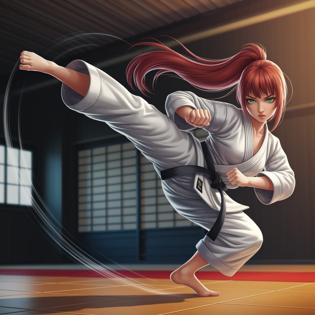 Dynamic Anime Karate Master in Dojo