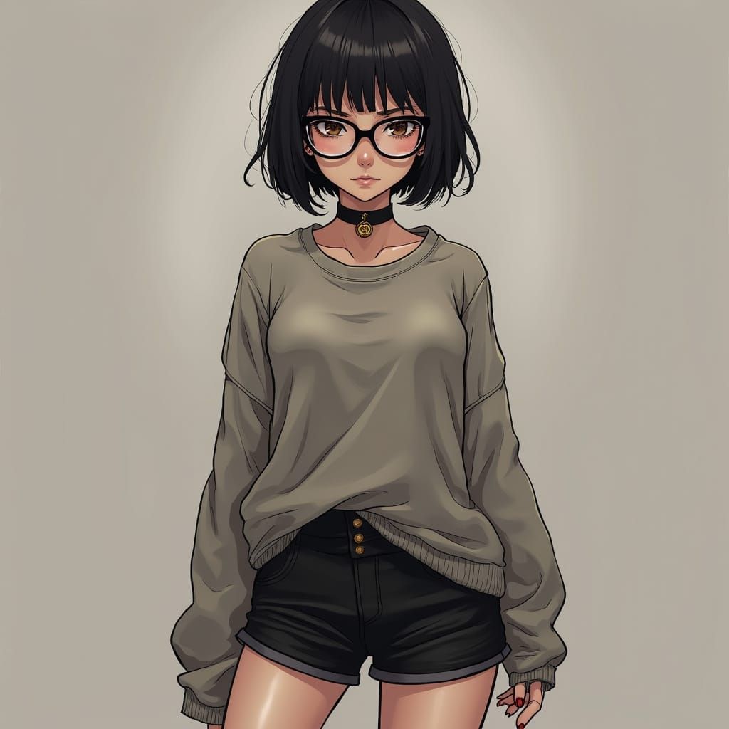 Goth Girl with Glasses and Short Styled Hair