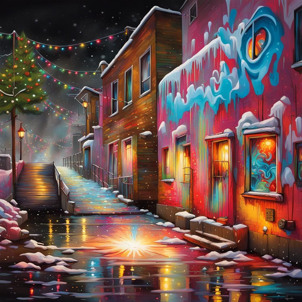 Colorful Christmas Light Graffiti Art