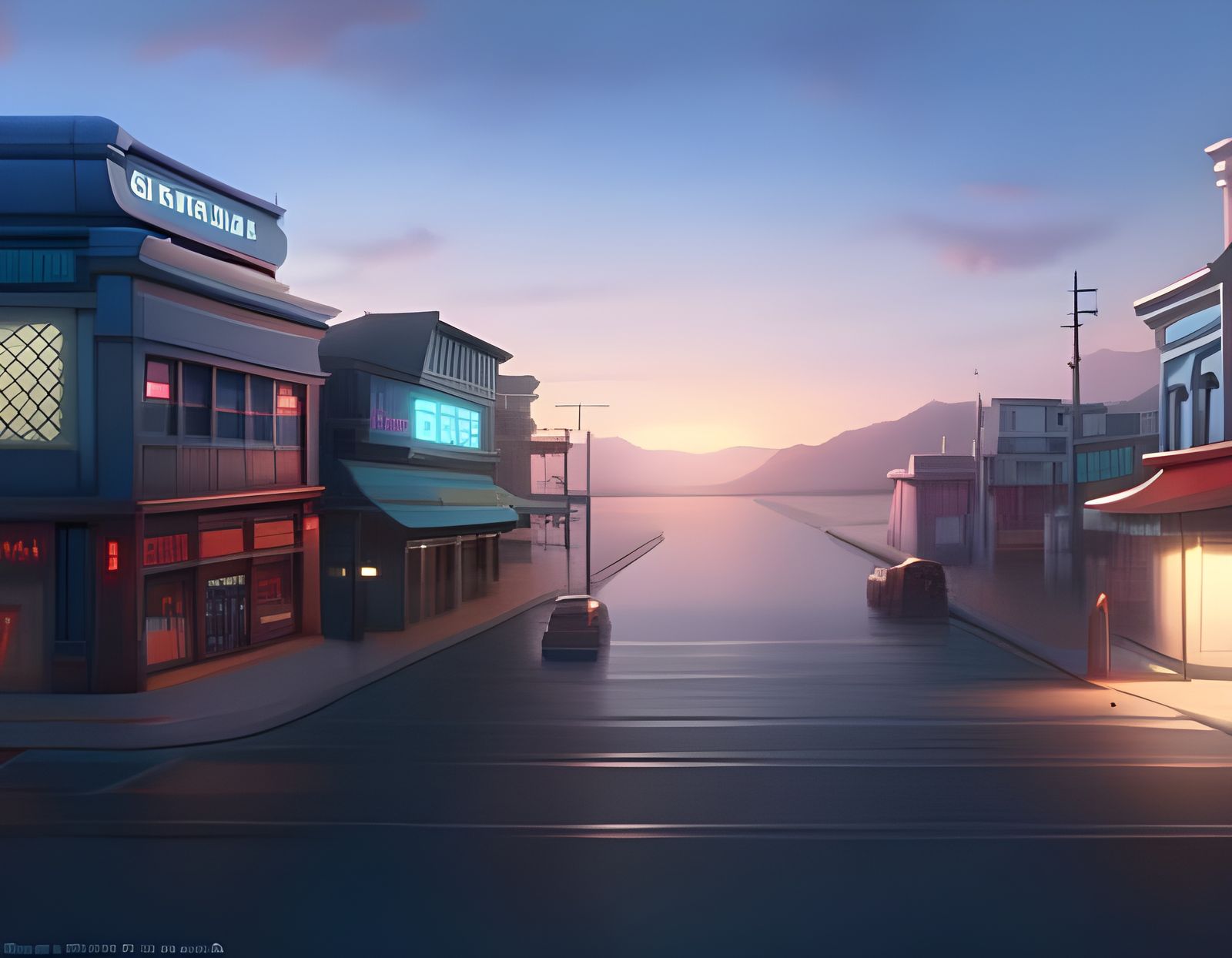 Small Town Ice Cream Shop as Matte Painting