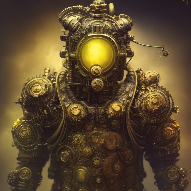 Robotic Steampunk Scavenger in Moonlit Portrait