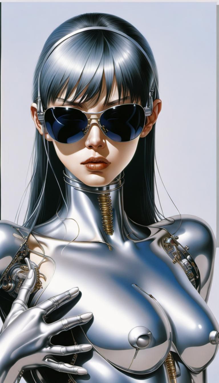 Hajime Sorayama gynoid with platinum sunglasses-002