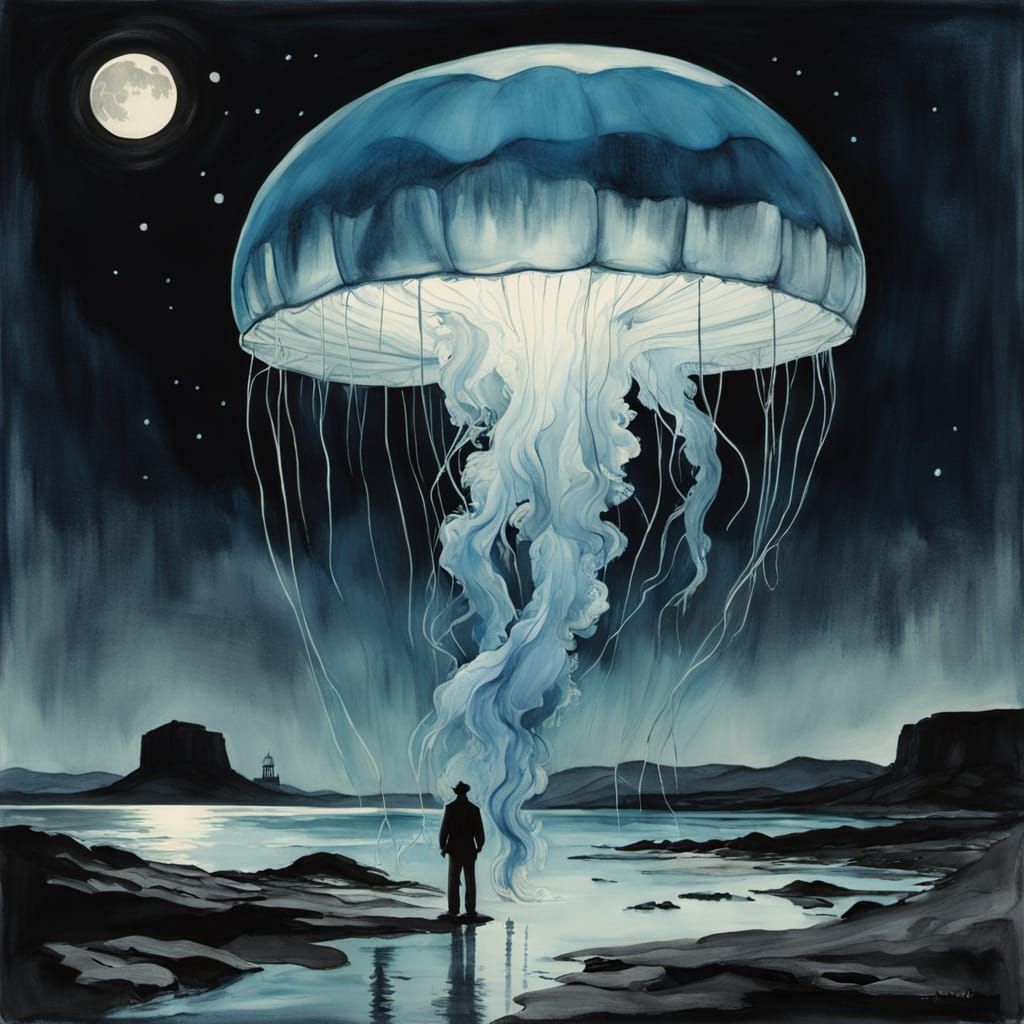 Ethereal Bioluminescent Portrait in Moonlit Desert Twilight