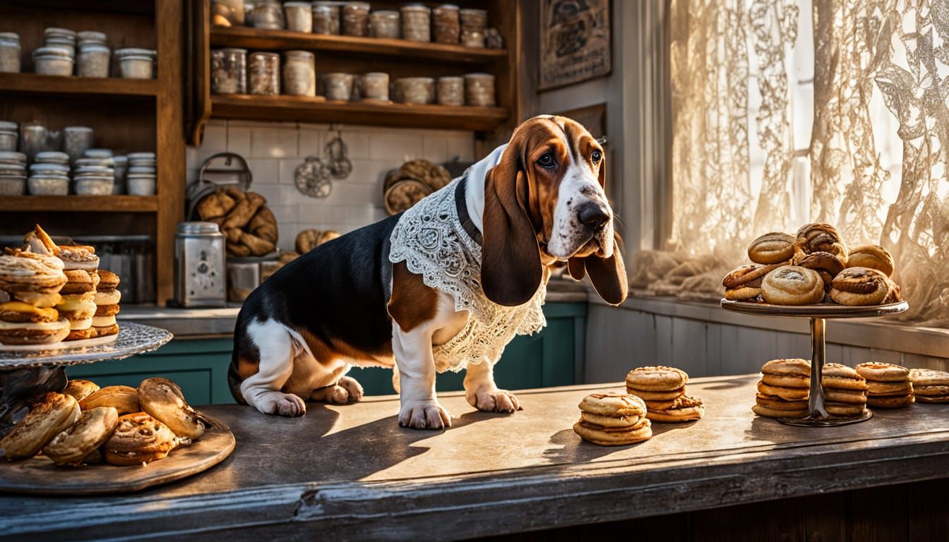 Basset Hound in Whimsical Bakery Comic Art