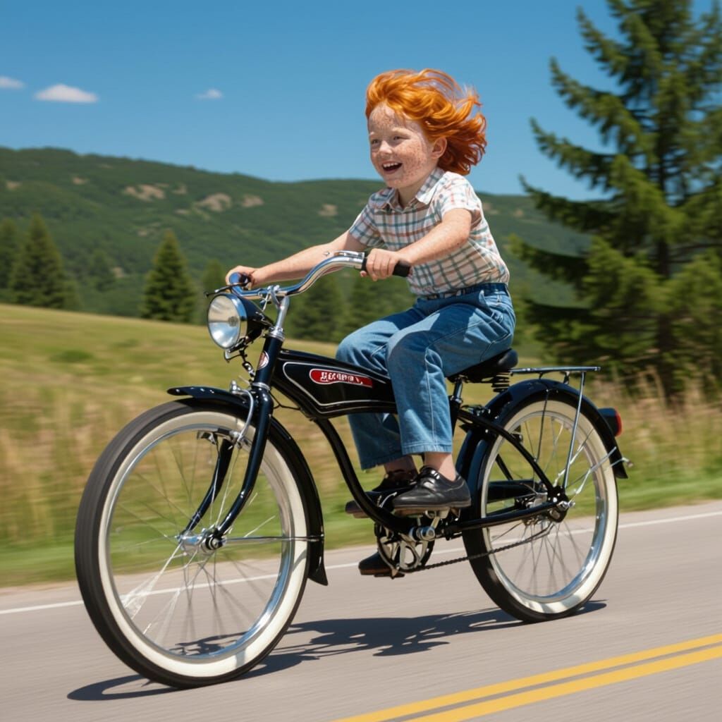 Boy Rides Flying Schwinn Black Phantom