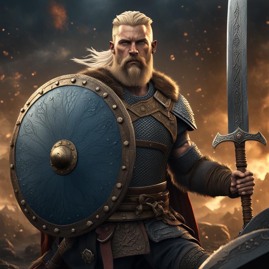 Viking Warrior with Sword and Shield: Fantasy Concept Art
