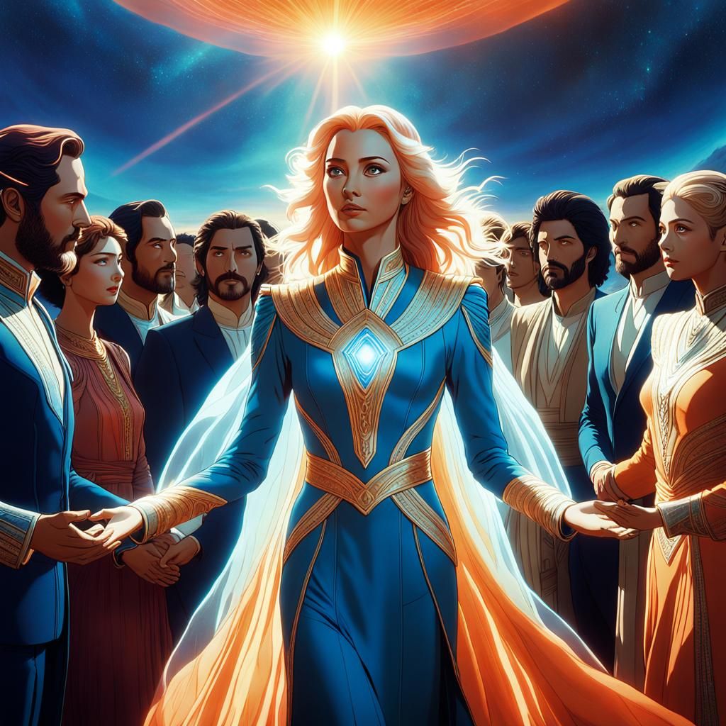 Luminescent Pleiadian Leader in Cinematic Film Still