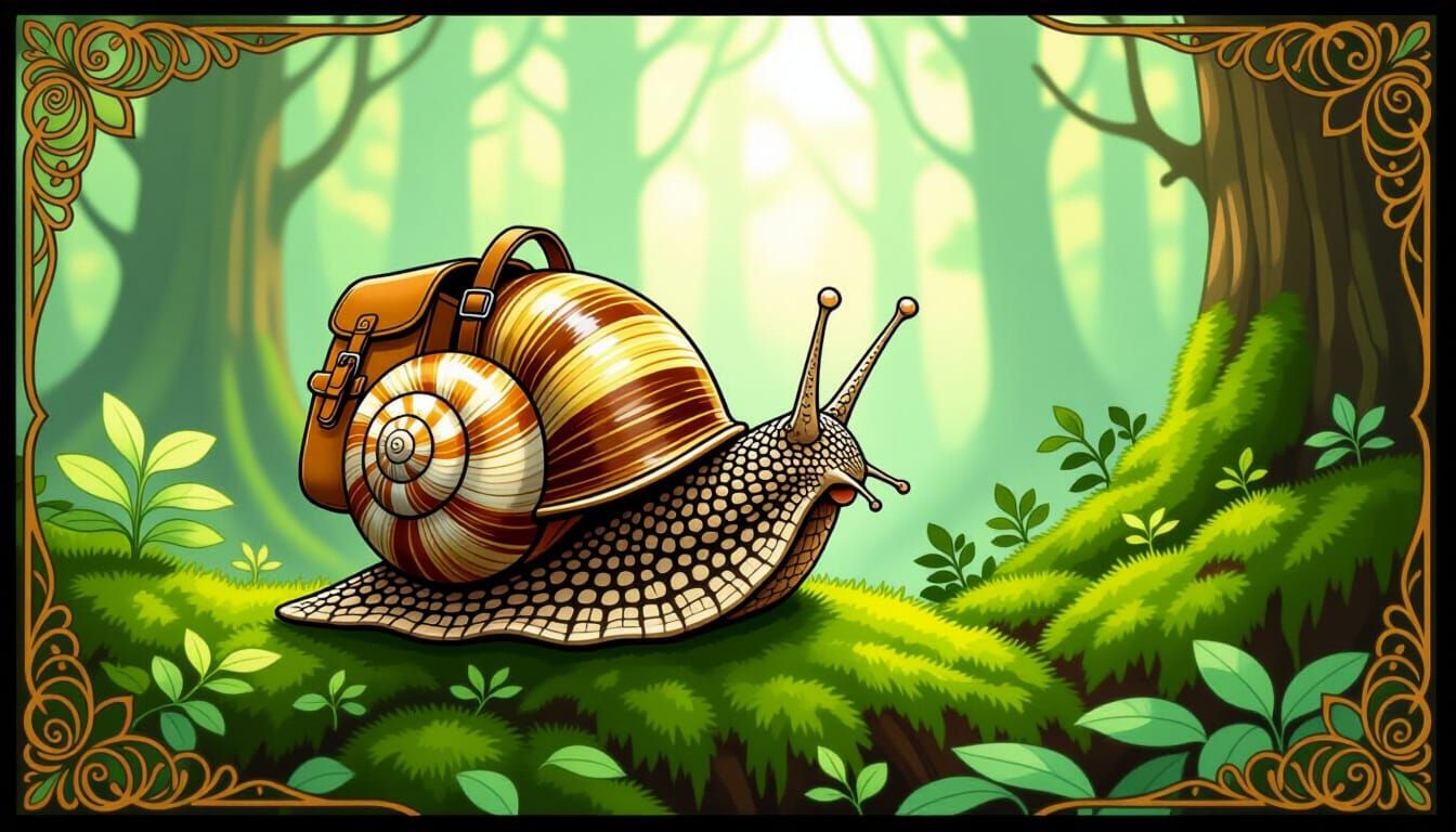Snail Explorer in Art Nouveau Forest